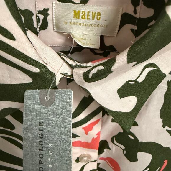 NWT Anthropologie Maeve Bettina Tiered Mini Shirt Dress Pink Green Petite Small - Picture 5 of 8